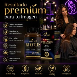 Biotina 25000 Mcg Con Colágeno Y Queratina 60 Cápsulas