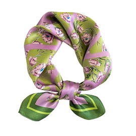 FEIBOON Mulberry Silk Scarfs Neck Scarf 21"x21" Small Square Scarfs hair scarf bandana for Women Gift Packed, Purple+green, 21in