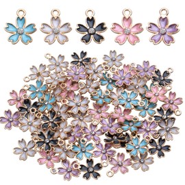 50pcs Cherry Blossom Pendant Enamel Flower Charms Jewelry Making Accessories for DIY Necklace Bracelet,14 * 17mm,5 Colors