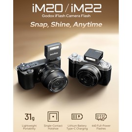 Godox iM22 iFlash Camera Flash and Lightweight Portability Single-Contact Hotshoe Lithium Battery Type-C Charging 440 Full-Power Flashes