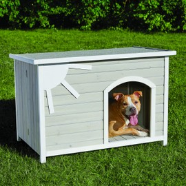 MidWest Homes for Pets Eillo Folding Outdoor Wood Dog House, No Tools Required for Assembly | Dog House Ideal for Medium Dog Breeds, Beige (12EWDH-M)