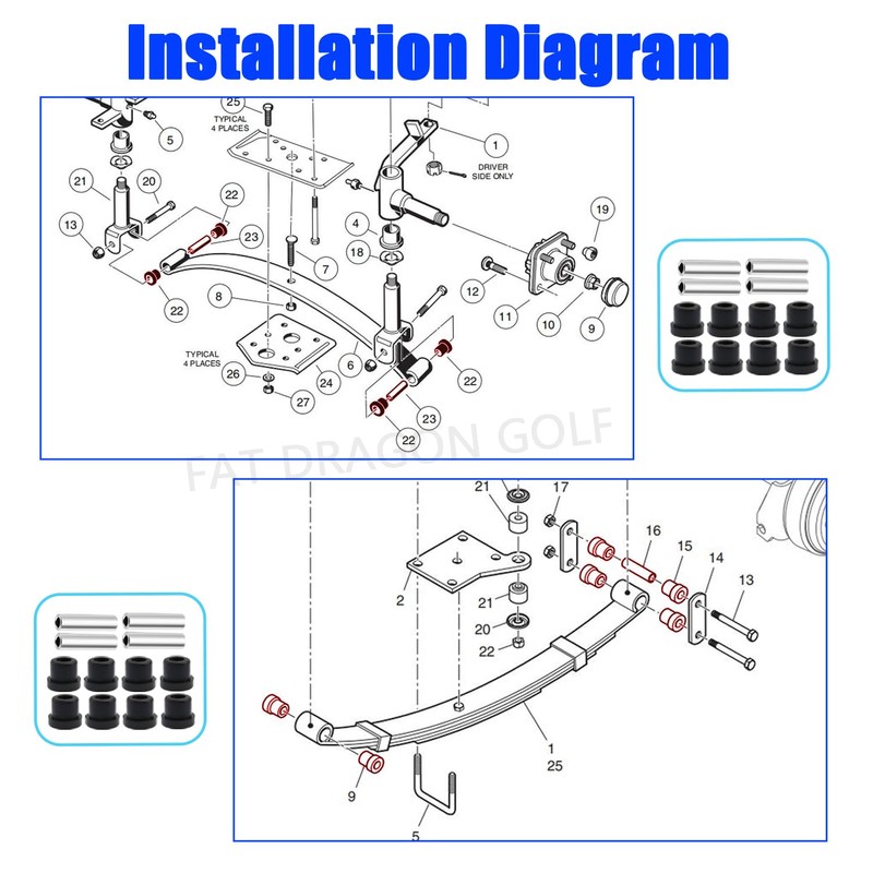 Golf Cart Rear Leaf Spring Bushing Kits for EZGO TXT