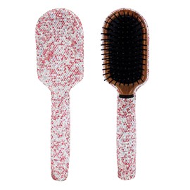 Framendino, 1 Pack Pink Bling Hair Brush RhinestoneCompact Comb Detangle Massage Air Cushion for Women Wet Dry