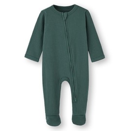 BINUDUCKLING Baby Boys Girls Two-Way Zip Sleepsuit, Baby Footed Pajamas with Mitten Cuffs - Cotton Baby Onesies Long Sleeve Zip Up Baby Grows 0-3 Months, Dark Green