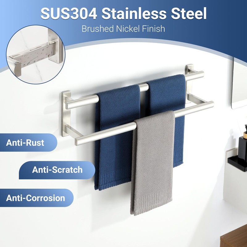 SAYAYO Double Towel Bar for Bathroom, 24 Inch Brushed Nickel