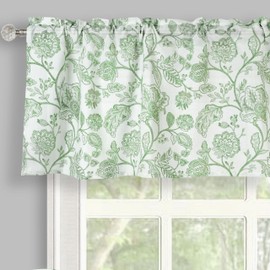 Inselnwald Vintage Floral Printed Short Curtains Valances for Windows for Kitchen Living Room Bathroom Rod Pocket Green