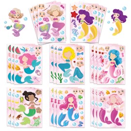 24 Sheets Make Your Own Mermaid Princess Stickers Make A Face Stickers for Kids Toddlers with Mermaid DIY Craft Stickers Kids Party Favor Supplies Crafts
