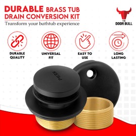 Tip-Toe Bathtub Drain Trim Kit with Two-Hole Overflow Faceplate – All Brass Tub Drain Stopper Replacement – Fits Fine or Coarse Thread Drain Shoe – Universal Tub Drain Assembly