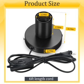 Tuanse 2 Pcs Polished Metal Desktop Lamp Base E26 E27 Screw Light Bulb Holder Sockets Night Light Base Lamp Replacement for Holding Bulb 6 Feet Cord on Off Switch Plug(Black)