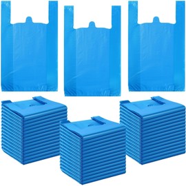 100 PCS BLUE (11x17x21 Inch) Bags, Trash Bag with Handles, T-Shirt Plastic Bags for Retail, Groceries, Merchandise, Convenience Store, Supermarket, Restaurant Picnic, Kitchen, Daily Use, (100)