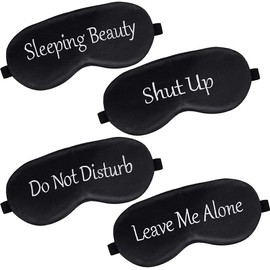 Generic 4 Pieces Funny Adjustable Strap Silk Blackout Sleep Mask for Women Men, Black, One Size