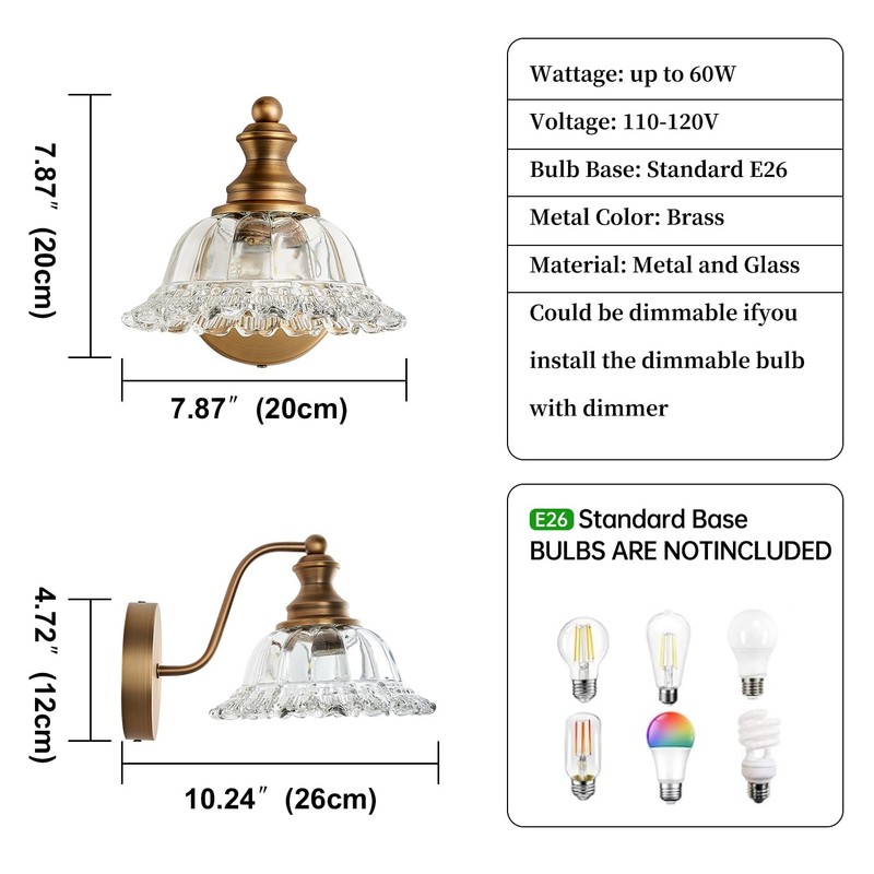 XIEDUN Vintage Wall Sconces Brass Wall Lights for Living Room