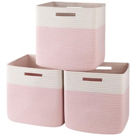 OIAHOMY 3-Pack Kallax Storage Cubes, Cotton Rope Woven Baskets for Organizing, 13 Inch Cube Storage Bins for Shelves, Baby Nursery, Closet Organizer