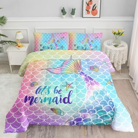 Datura home Bedding Comforter Set Rainbow Scales Mermaid Printed Pattern Bedding Set with 1 Comforter and 2 Pillowcases for Girls Bedroom All Season(Rainbow Scales Mermaid Twin), 68x86inches