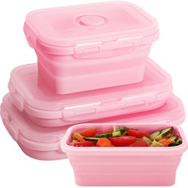 Loccmat Collapsible Silicone Food Storage Containers with Lids,Set of 3 Silicone Lunch Box Containers,Foldable Meal Prep Container for Kitchen,Microwave & Dishwasher & Freezer Safe,BPA Free
