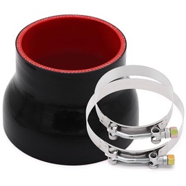 TuoLauthon TuoLauthon 3-1/2inch to 4-1/2inch Straight Black Silicone Reducer Coupler with 2 T-Bolt Clamps 4 Layers of Polyester Reinforcement Suitable High Level Turbo Pipe