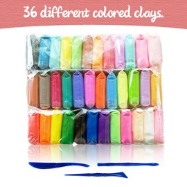 36 Pack Modelling Clay Dough Plasticine Modelling Clay, 36 Colours Ultra Light Air Dry Clay DIY Polymer with 36 Colours Modelling Clay Modelling Tool for Boys and Girls