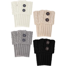 Pangda 4 Pairs Women Buttons Boot Cuffs Button Knit Boot Cuff Socks Short Cable Knit Leg Warmers
