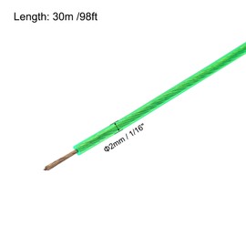 MECCANIXITY 2mm (1/16 inch) Green Vinyl Coated Wire Rope, 30m /98ft Galvanized Steel Cable Wire Rope with 6PCS M3 Loop Sleeves for String Light Hanging, Deck Railing, Garden Wire