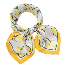 Silk Like Square Scarf Fashion Lemon Pattern Neck Scarfs for Women Yellow 27" x 27"