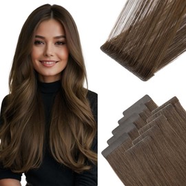 Benehair #2 Dark Brown Invisible Tape in Hair Extensions Human Hair Weft Remy Real Seamless Injected Hair Extensions Straight 10 Pcs 12 Inches (20g)