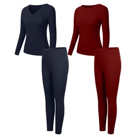 Riyiper 2 Set Women's Thermal Underwear Fleece Lined Long Sleeves Base Layer Winter Warm Johns Top Bottom for Cold Weather(Navy Blue, Wine Red,XX-Large)