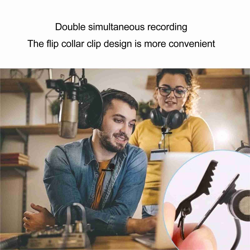 Black Double Head Lavalier Lapel Microphone No Driver Installation Required