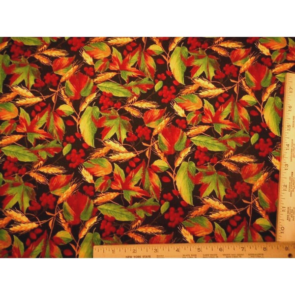 Blank Quilting Autumn Fabric By Yard Green Rust/Red Fall Leaves