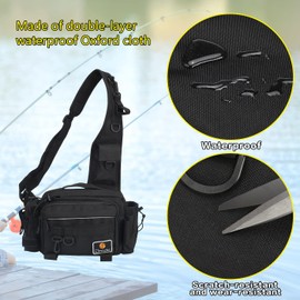 Noosverl Fishing Bag Sling Fishing Bag, Waterproof and Wear-Resistant Water Resistant Fishing Backpack with 4 Carabiners
