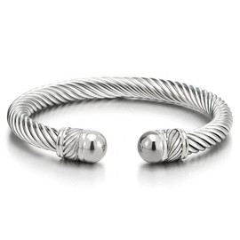 COOLSTEELANDBEYOND Elastische Verstellbare-Edelstahl Armband für Herren Damen Verdrehten Stahlkabel Armreif Poliert