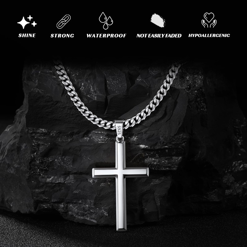 Eterjew S925 Sterling Silver Cross Necklace for Men Women 22