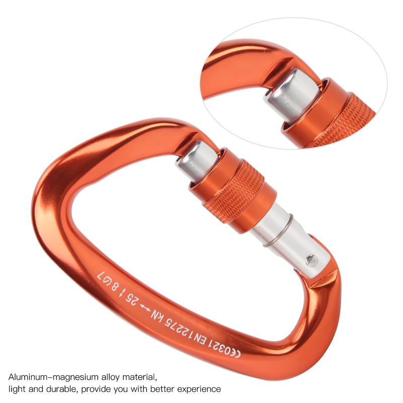 Mountaineering D Locking Carabiner Clips Alloy Heavy Duty Carabiner for