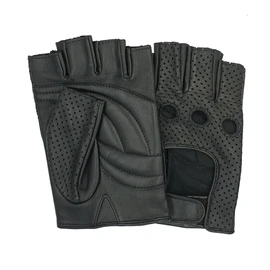 SWIFT WEAR Mens Black Leather Fingerless Gloves Biker Cycling Motorbike Wheelchair Gym Half Finger Wheelchair Walking Camping Mittens Gloves (Black, XL)