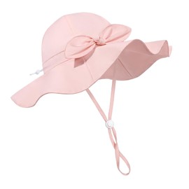 Baby Girl Sun Hat Summer Foldable Beach Hats with UPF50+ Sun Protection Wide Brim Toddler Bucket Hat Cap 6-24Months Pink