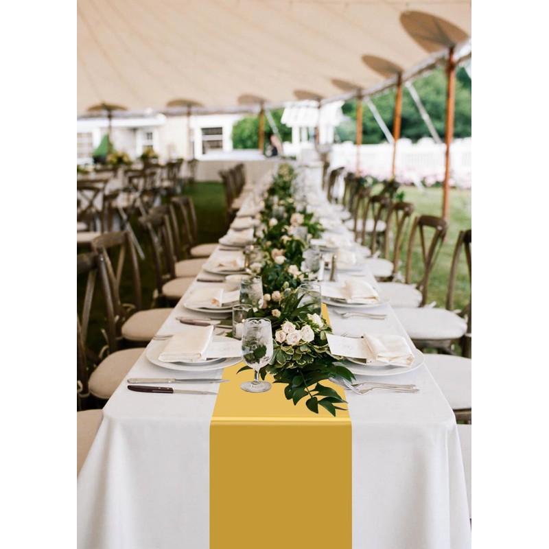 Teruntrue 8 Pack Gold Satin Table Runner, 12 x 72