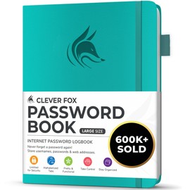 Clever Fox Password Book with Alphabetical tabs. Internet Address Organizer Logbook. Large Password Keeper for Website Logins (Turquoise)