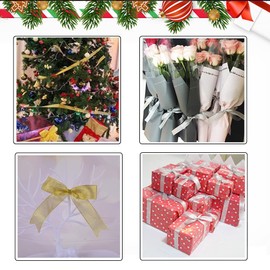 Fashewelry - Cinta de organza de doble cara con purpurina metálica brillante (6 mm), para lazos, regalos, manualidades, bodas, fiestas, cumpleaños, decoración de papel de regalo, 250 yardas (10 rollos de 25 yardas), Dorado, 1