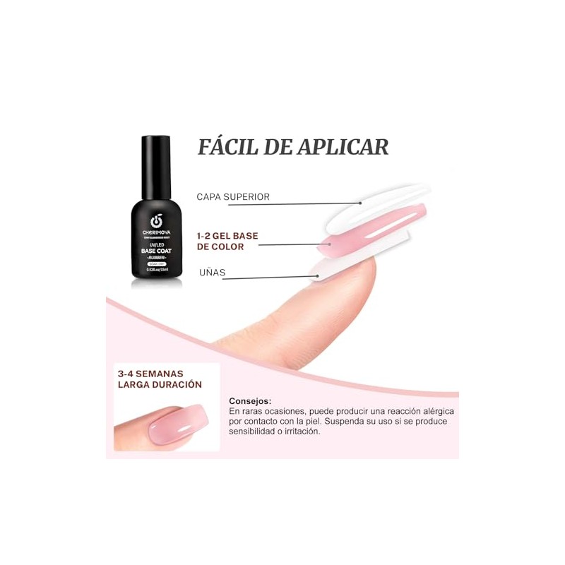 CHERIMOYA Base Coat Permanentes Rubber Color 15ml, Gel Multifuncional 4