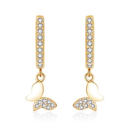 Bewenda Hoop Earrings Hanging for Women, 925 Sterling Silver Hoop Earrings with Cubic Zirconia, Allergen-free Moon Butterfly Star Pendant Dangle Hoop Earrings with Gift Box, Sterling Silver, Cubic