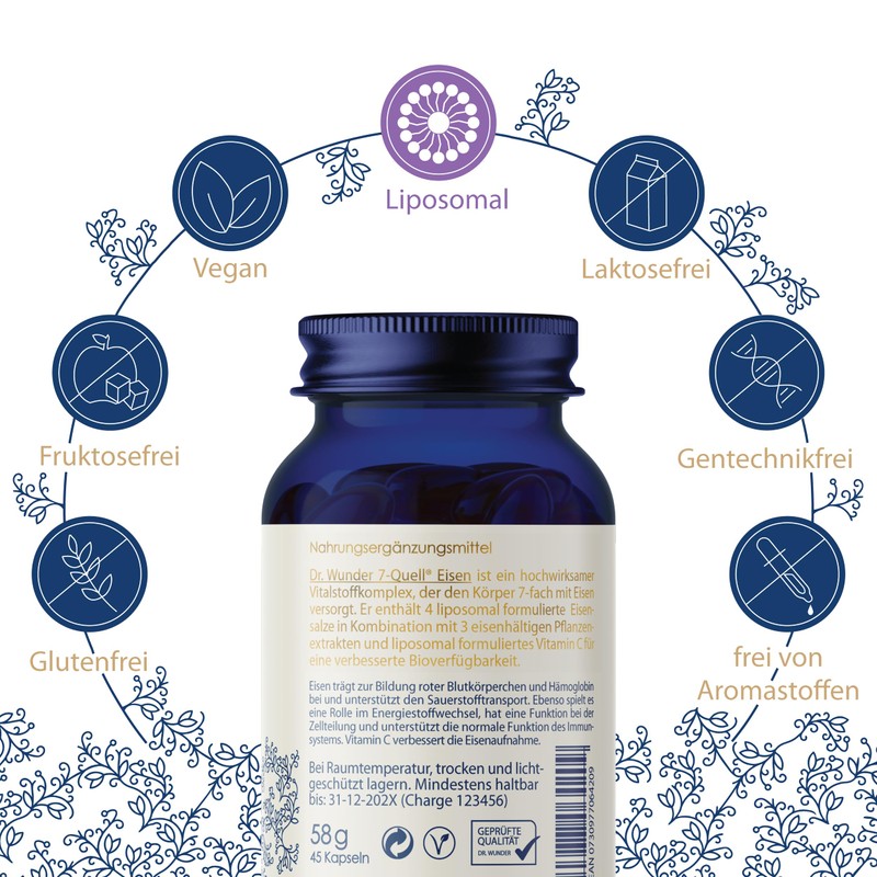 Dr. Wunder® Liposomal Iron 21 mg: 45 Vegan Soft Capsules