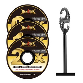 HERCULES Fly Fishing Tippet 3 Pack with Fly Tippet Holder, 0X1X2X - 55YDS, Fluorocarbon