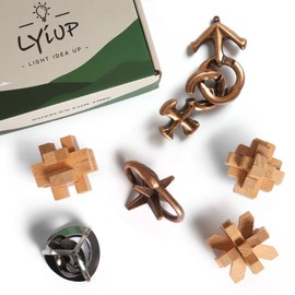 LYiUP Brain Teaser Puzzle Wooden and Metal 6PCS 3D Unlock Interlocking Puzzle for Kids Adults Educational Toy