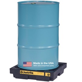 Justrite Low Profile 1 Drum Spill Containment Pallet Accumulation Center - 5.5" Tall - 12 Gal Capacity for 55 Gallon Drum Containment - Made in The USA from 100% Recycled Polyethylene - Black - 28653