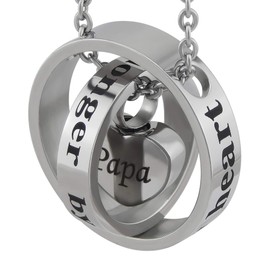 Hanessa Necklace Rings Heart with Inscription Forever in My Heart no Longer by My Side Mama/Dad Keepsake of Mother/Father Necklace in Silver Stainless Steel, Stainless Steel