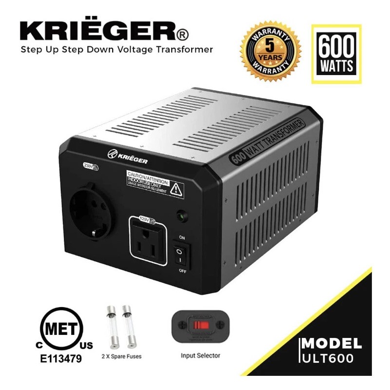 Krieger Kriëger Step Up/Step Down 600W Voltage Converter Transformer 110/120V