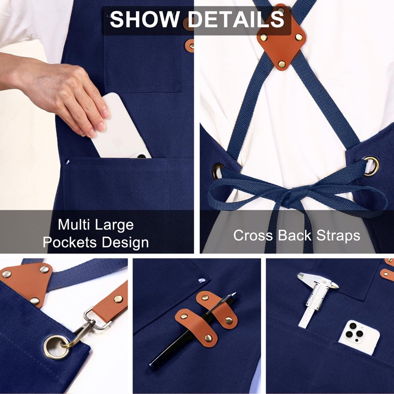 ZOMAO Chef Apron for Women Men with Large Pockets, Cotton