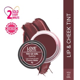 Love Earth Lip Tint & Cheek Tint Multipot - You Go Girl With Vitamin E And Essential Oils For Lips, Eyelids And Cheeks, Creamy Matte - Wine
