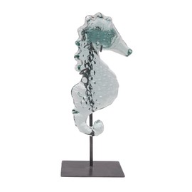 Beachcombers Glass Seahorse On Metal Stand Figurine Green
