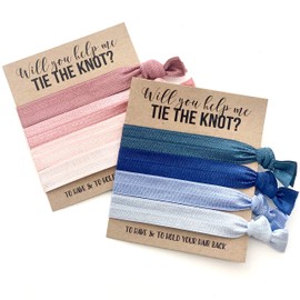 Pack of 5 Bridesmaid Proposal Hair Tie Favor | Will you help me Tie the Knot?| YOU CHOOSE Pinks OR Blues (Blues)