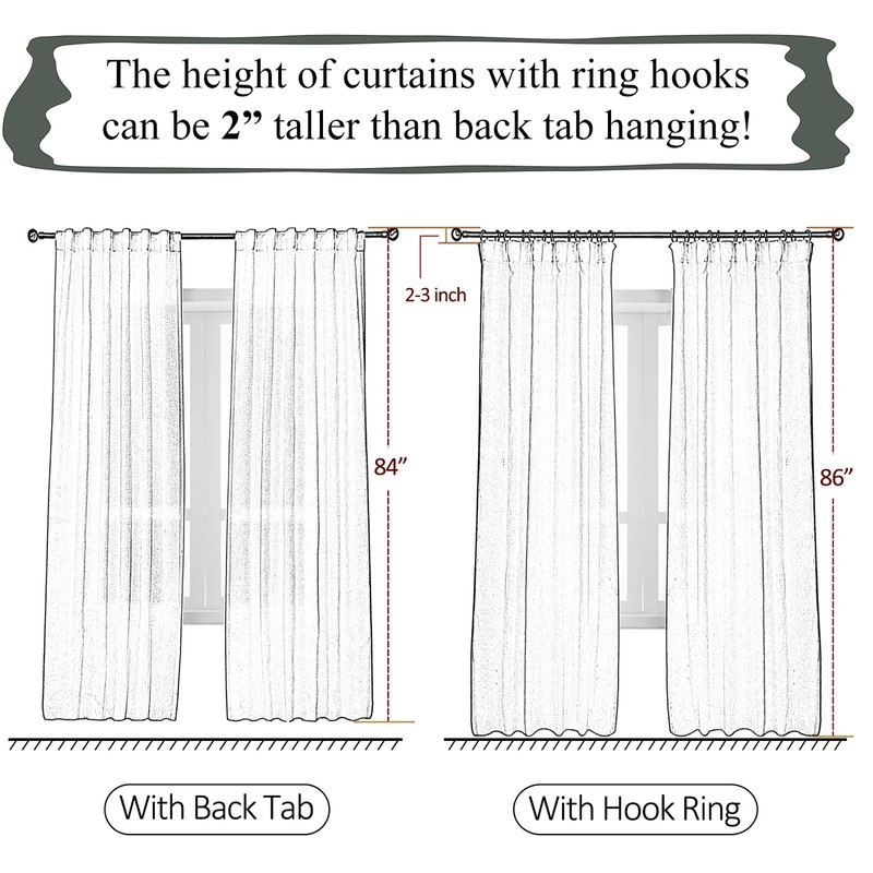 Ftinala White Sheer Curtains 108 Inches Long Extra, Thin Linen